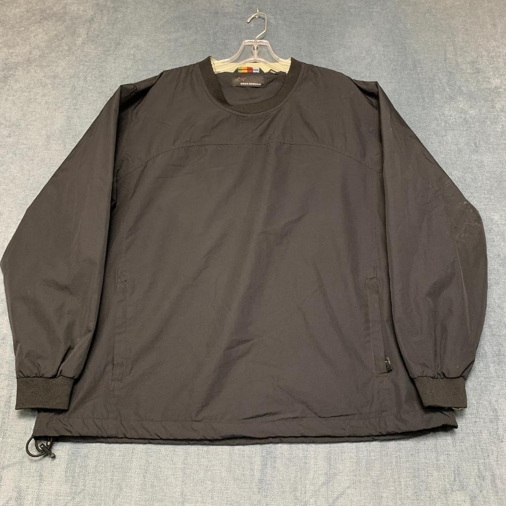 Vintage Greg Norman Windbreaker Jacket Mens Large Black Zip Pockets Pullover